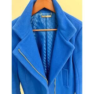 DVF Cobalt Blue Asymmetrical Zip Wool Blend Coat